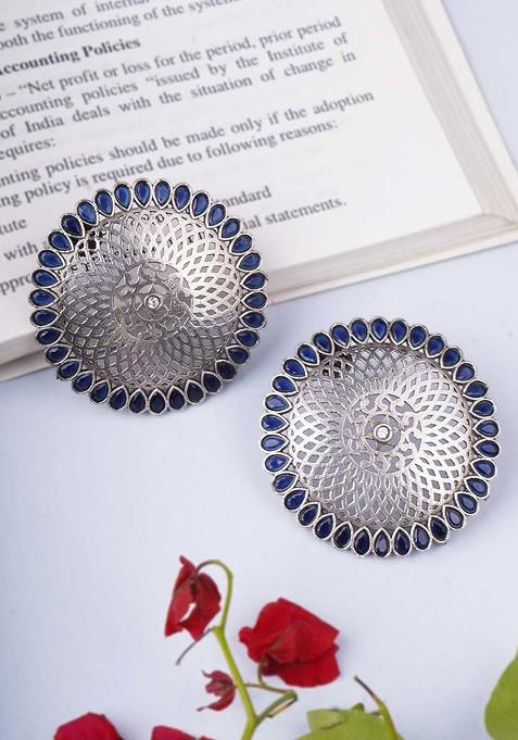 Silver Artificial Stones And Beads Silver Plated  Earrings