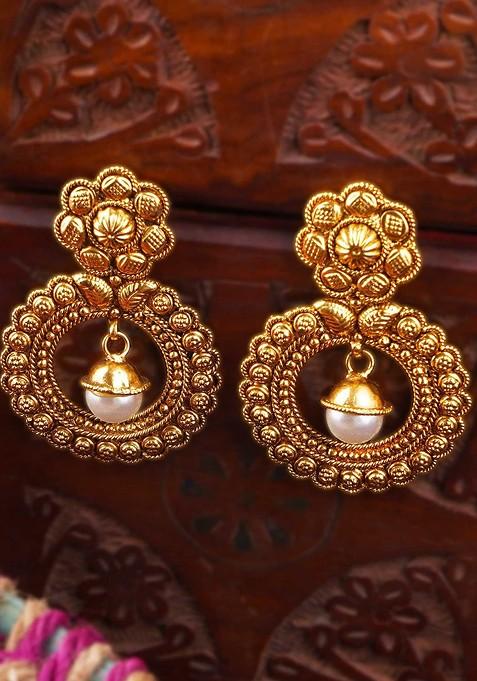 Gold Artificial Stones And Beads Gold Plated Earrings