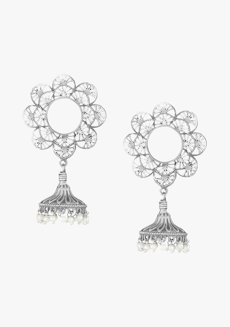 Silver Dome Shaped Silver Plated  Earrings