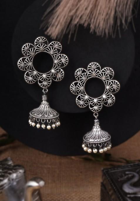 Silver Dome Shaped Silver Plated  Earrings