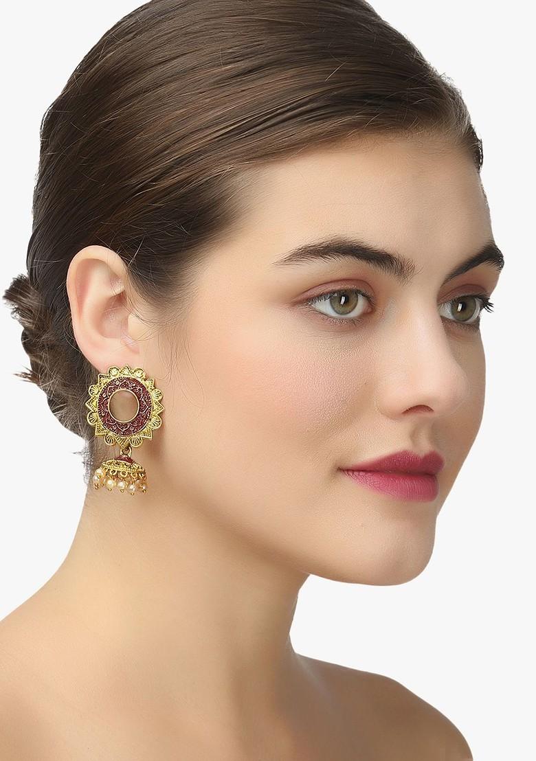 Gold Artificial Stones And Beads Gold Plated Earrings