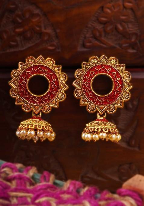 Gold Artificial Stones And Beads Gold Plated Earrings