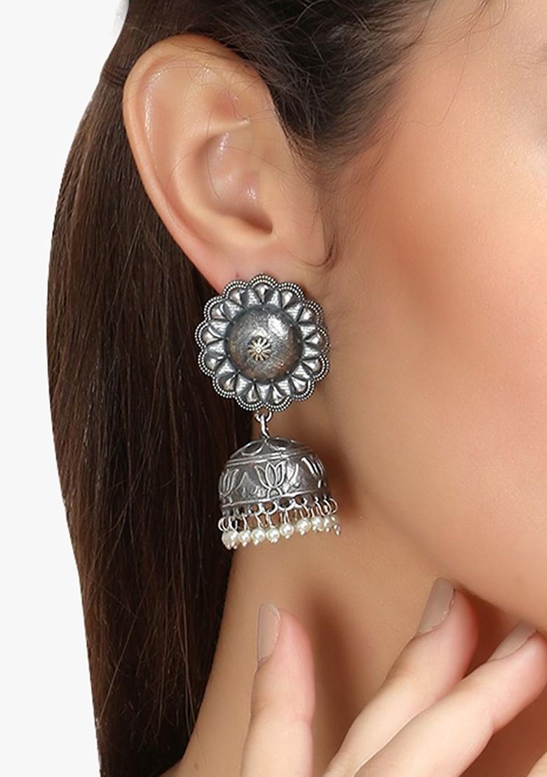 Silver Dome Shaped Silver Plated  Earrings