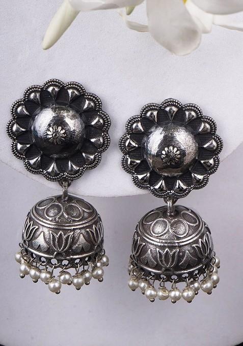 Silver Dome Shaped Silver Plated  Earrings