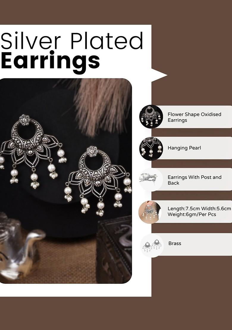 Silver Stone Studded  Silver Plated  Earrings