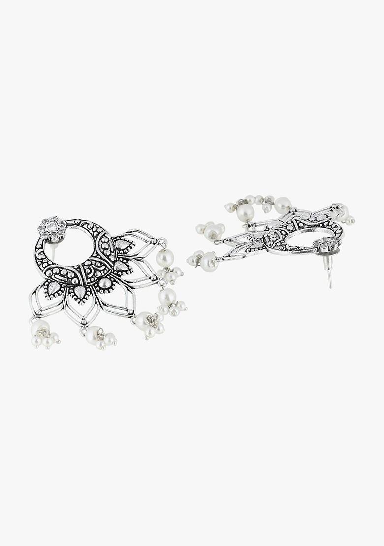 Silver Stone Studded  Silver Plated  Earrings