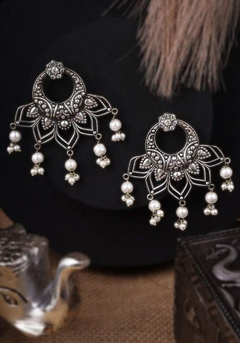 Silver Stone Studded  Silver Plated  Earrings