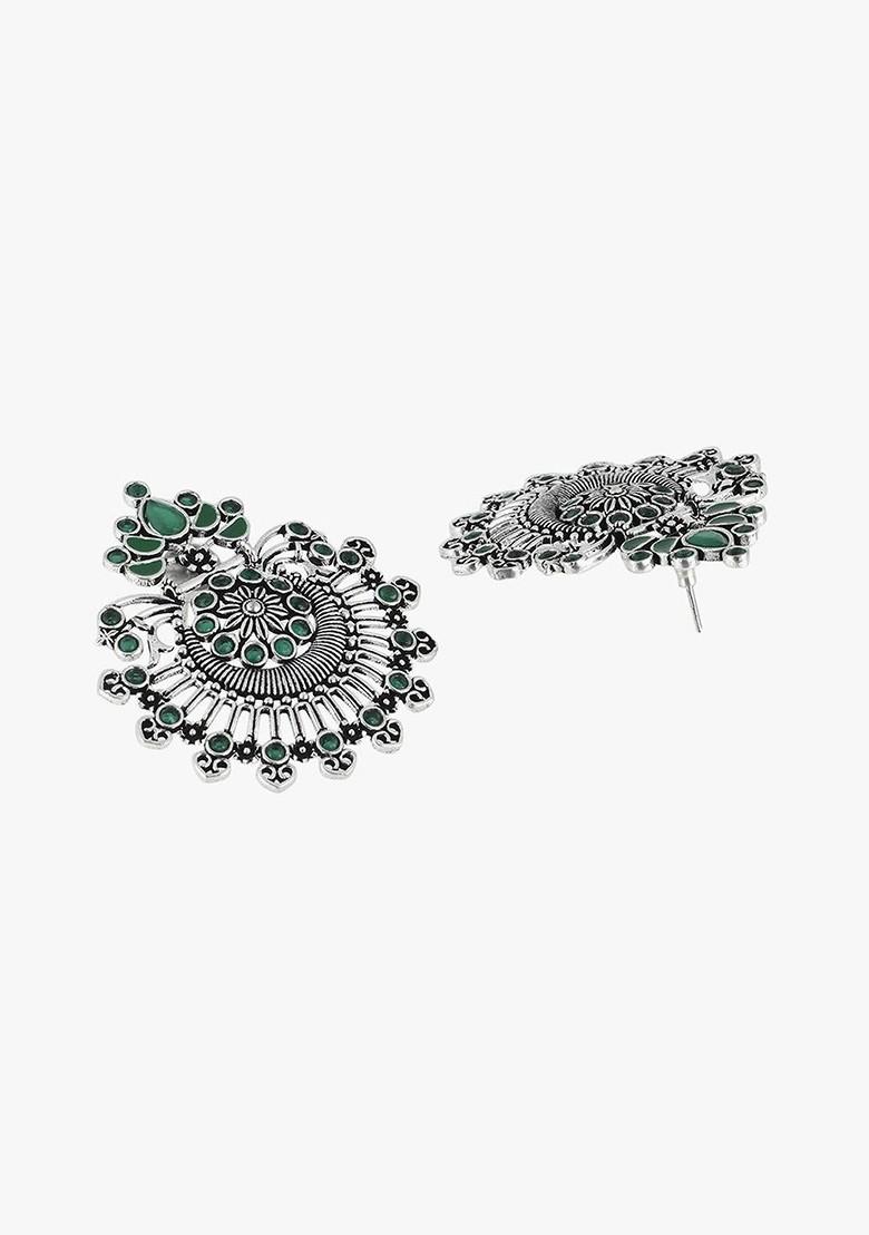 Silver Artificial Stones And Beads Rhodium Plated Earrings