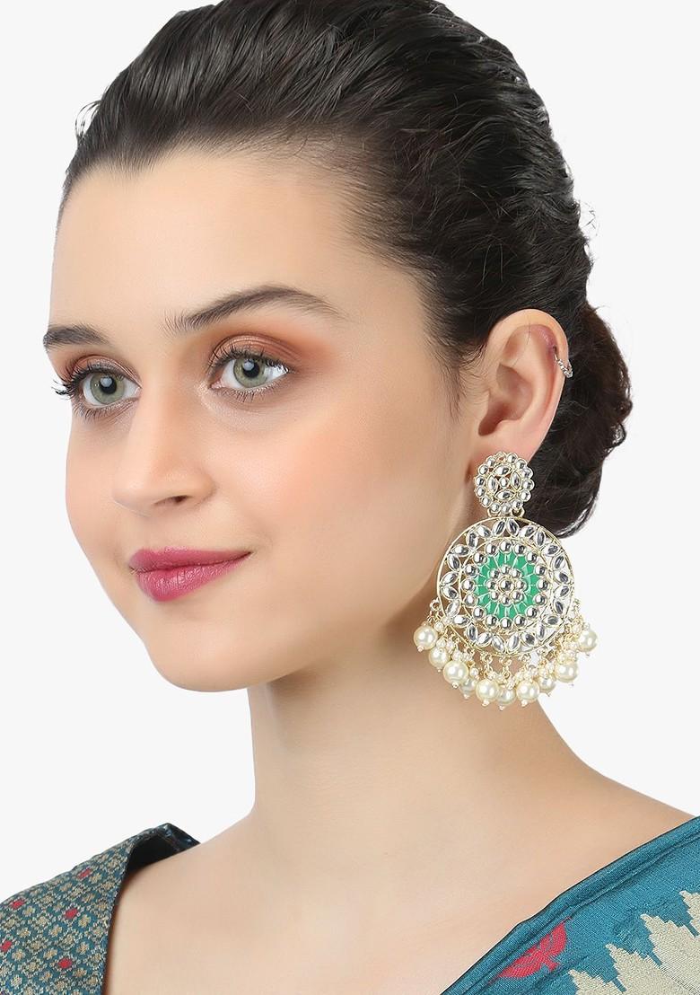 Gold Artificial Stones And Beads Gold Plated Earrings