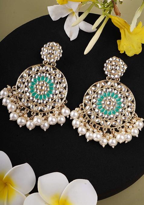 Gold Artificial Stones And Beads Gold Plated Earrings