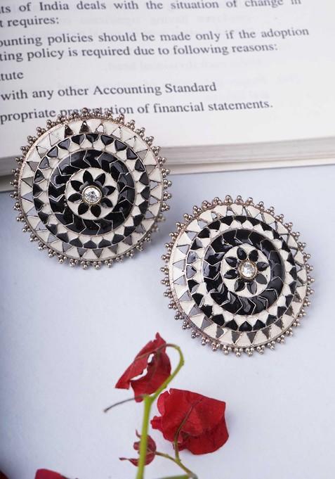 Silver Artificial Stones And Beads Silver Plated  Earrings