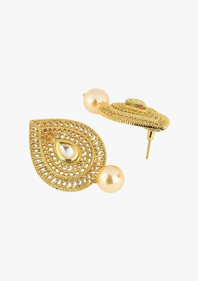 Gold Artificial Stones And Beads Gold Plated Earrings