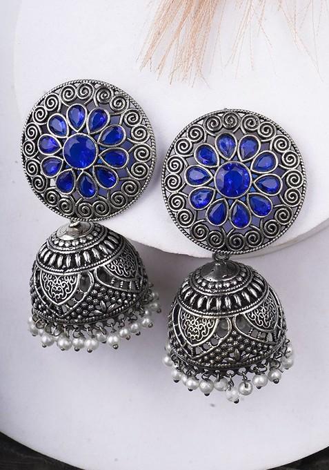 Silver Dome Shaped Silver Toned Earrings