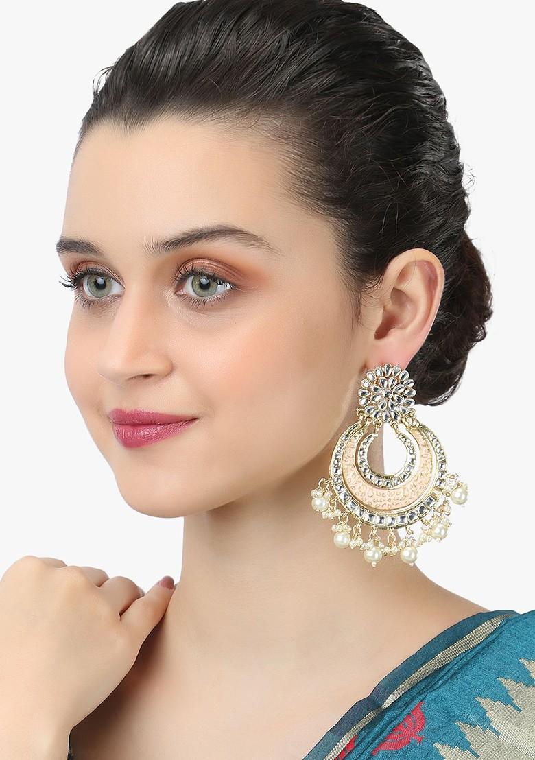 Gold Artificial Stones And Beads Gold Plated Earrings
