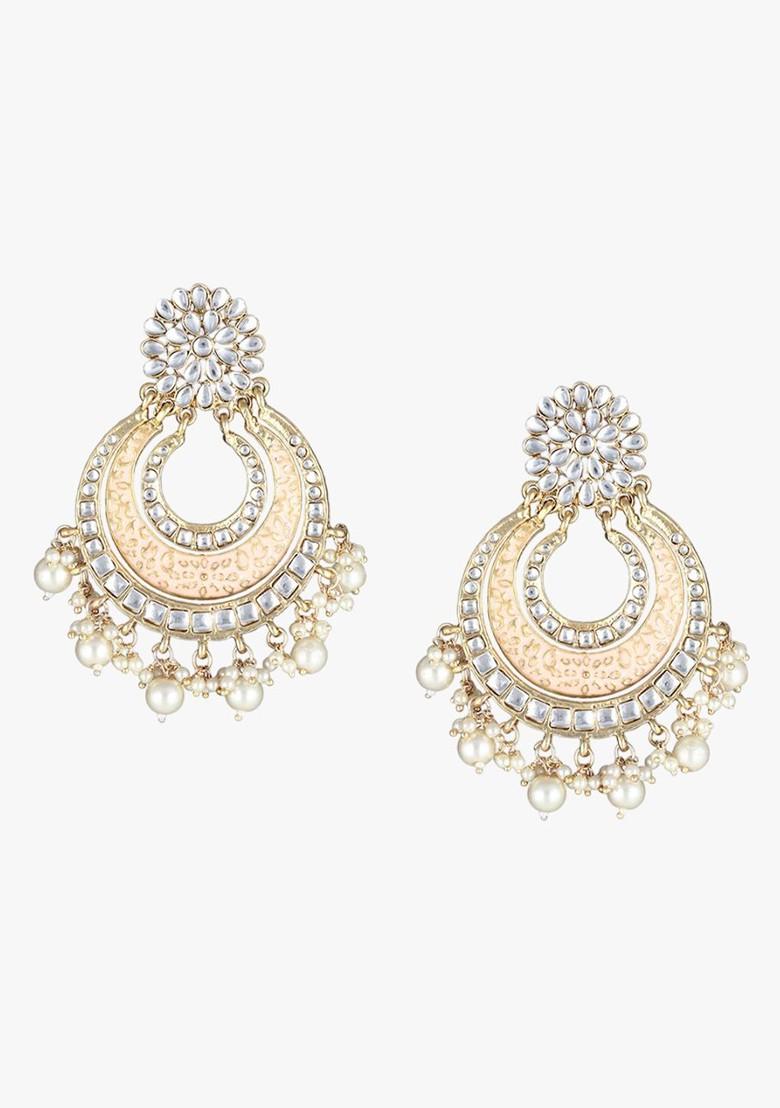 Gold Artificial Stones And Beads Gold Plated Earrings