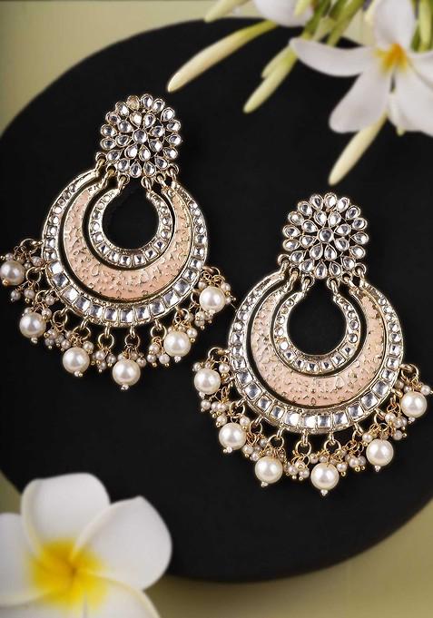 Gold Artificial Stones And Beads Gold Plated Earrings