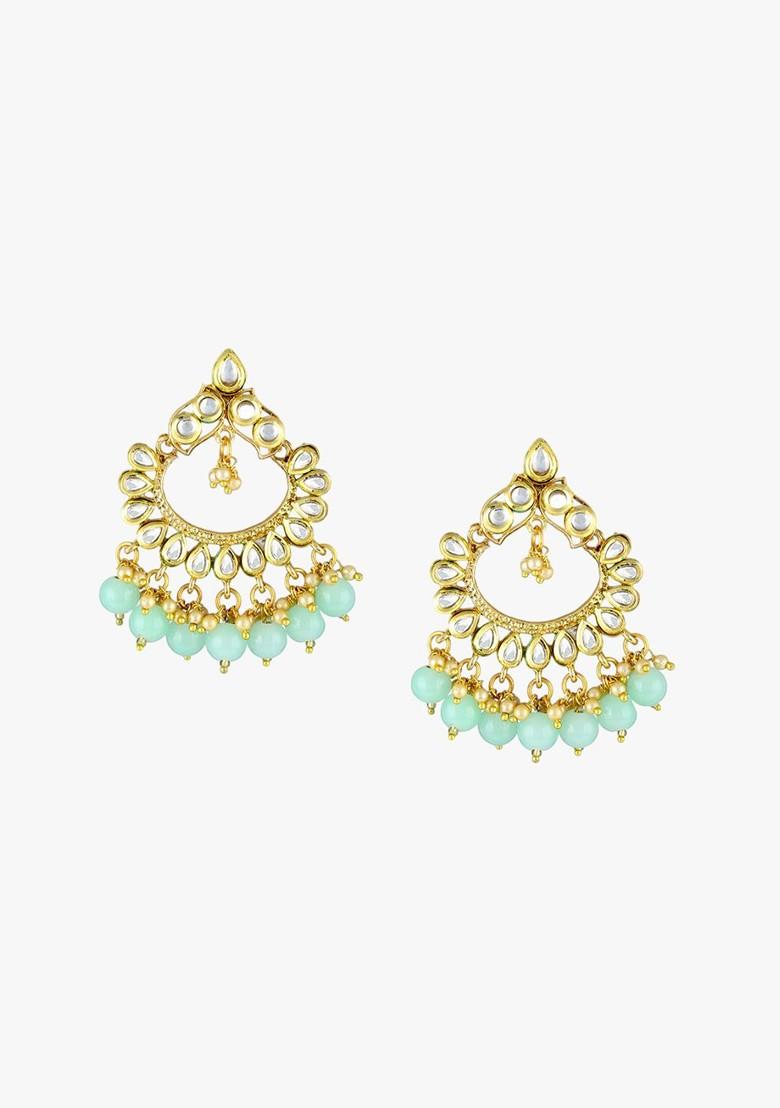 Gold Artificial Stones And Beads Gold Plated Earrings