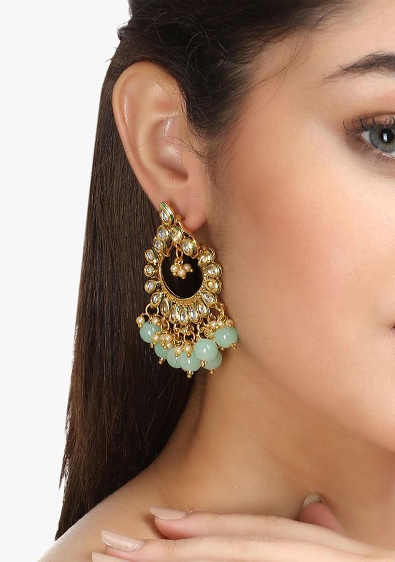 Gold Artificial Stones And Beads Gold Plated Earrings