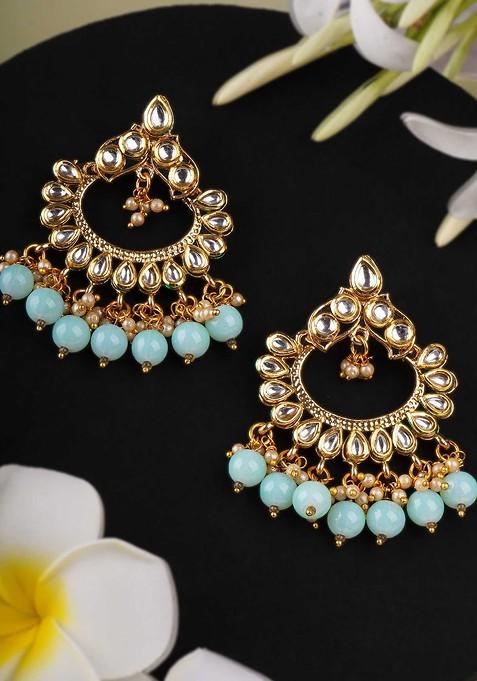 Gold Artificial Stones And Beads Gold Plated Earrings