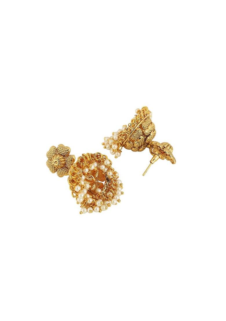 Gold Artificial Stones And Beads Gold Plated Earrings