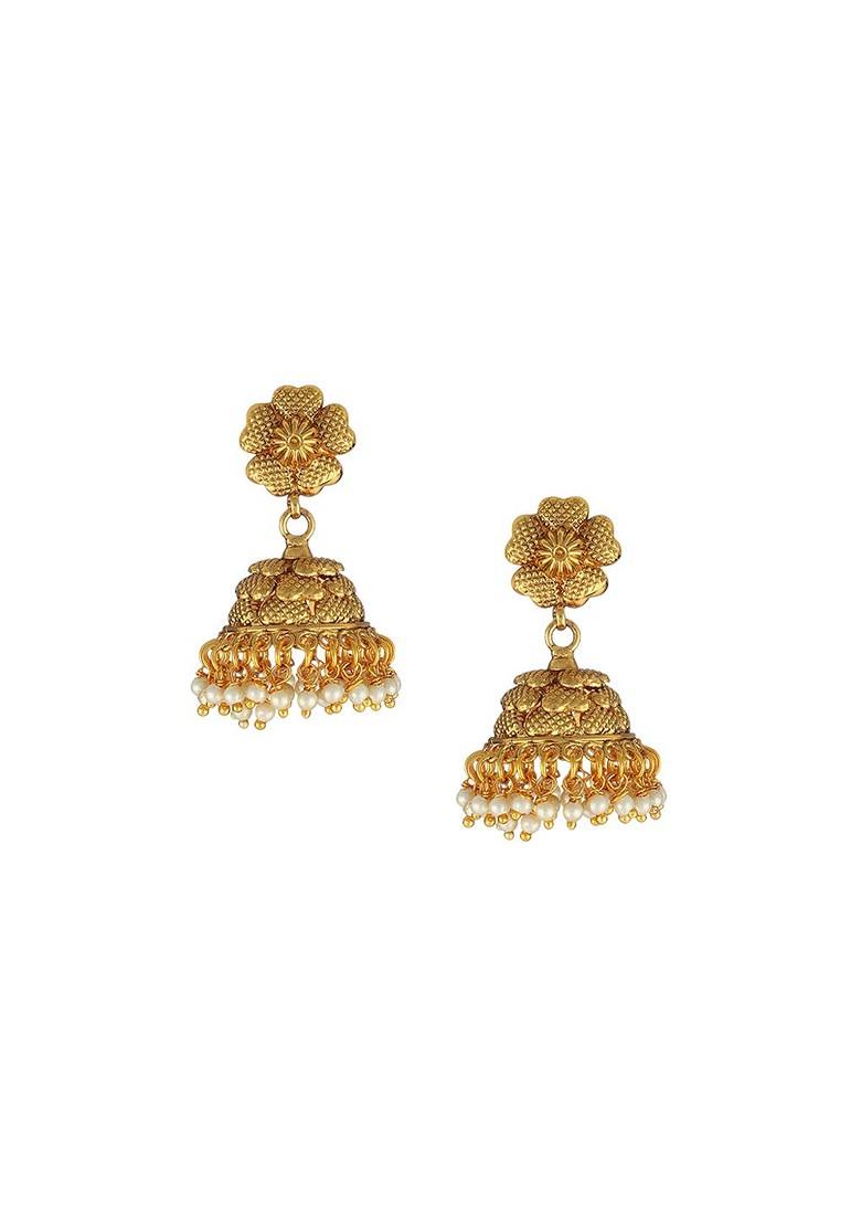 Gold Artificial Stones And Beads Gold Plated Earrings