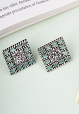 Silver Artificial Stones And Beads Silver Plated  Earrings