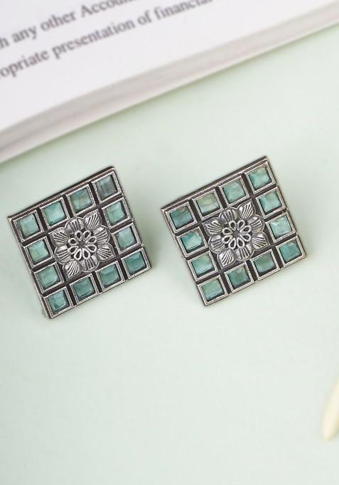 Silver Artificial Stones And Beads Silver Plated  Earrings