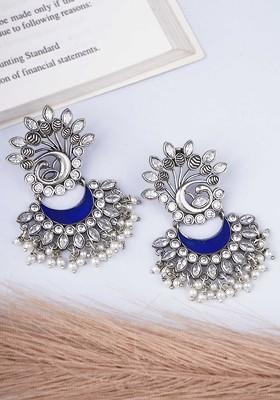 Silver Artificial Stones And Beads Silver Plated  Earrings