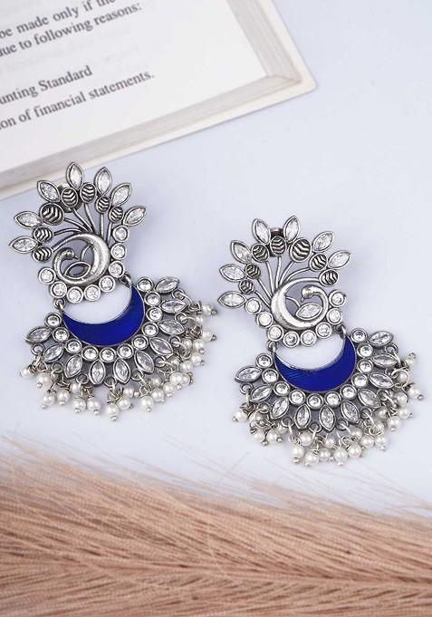 Silver Artificial Stones And Beads Silver Plated  Earrings