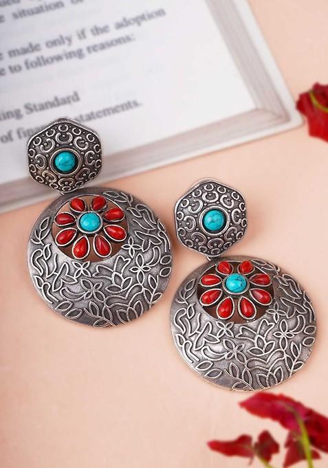 Silver  Stones Studded  Silver Plated  Earrings