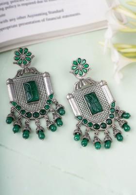 Silver Artificial Stones And Beads Silver Plated  Earrings