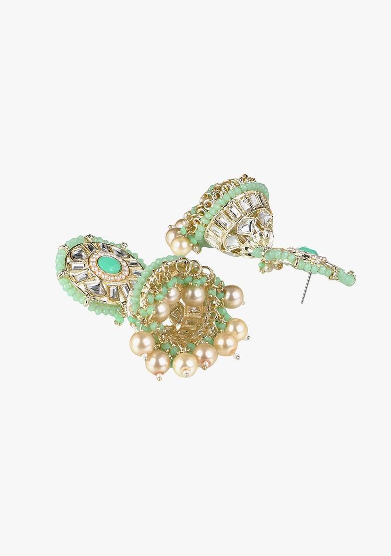 Gold Artificial Stones And Beads Gold Plated Earrings