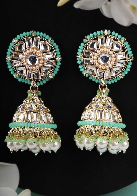 Gold Artificial Stones And Beads Gold Plated Earrings