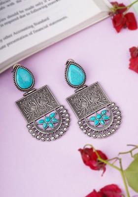 Silver Artificial Stones And Beads Silver Plated  Earrings