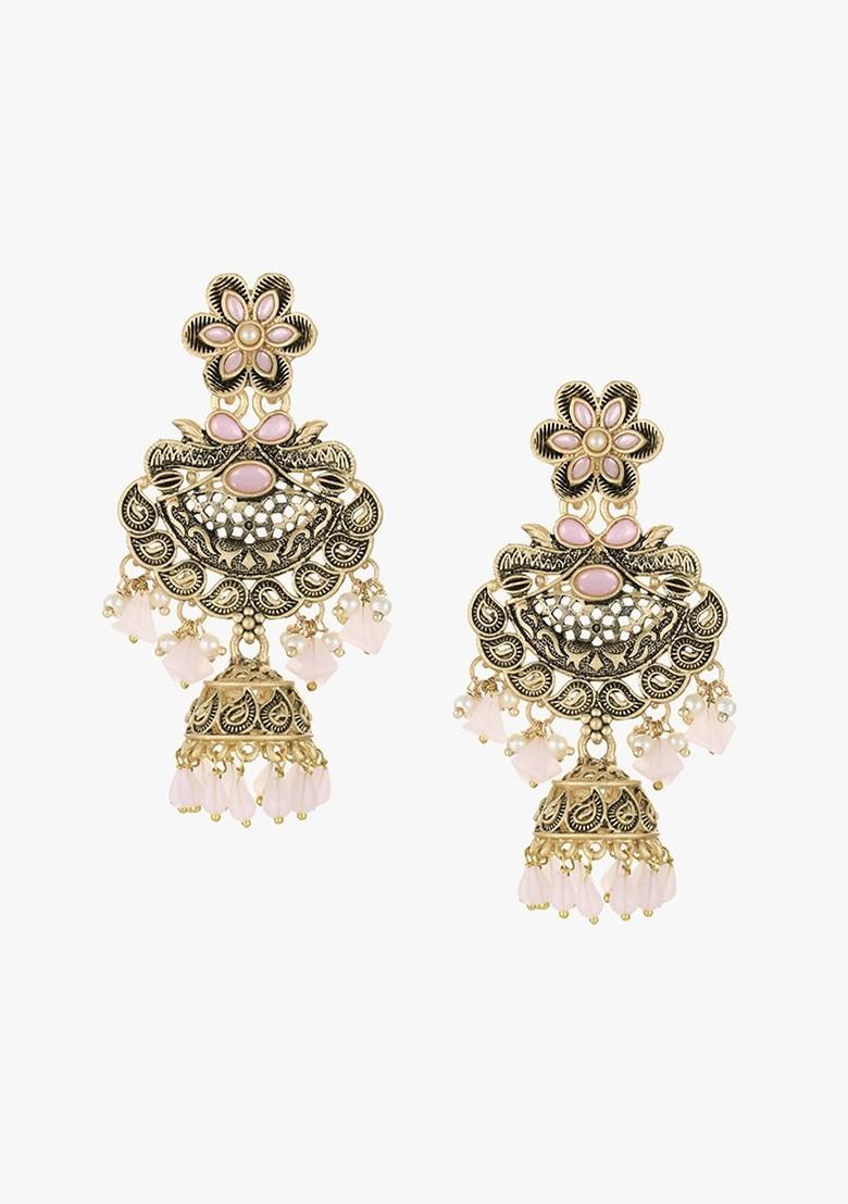Silver Artificial Stones And Beads Gold Plated Earrings