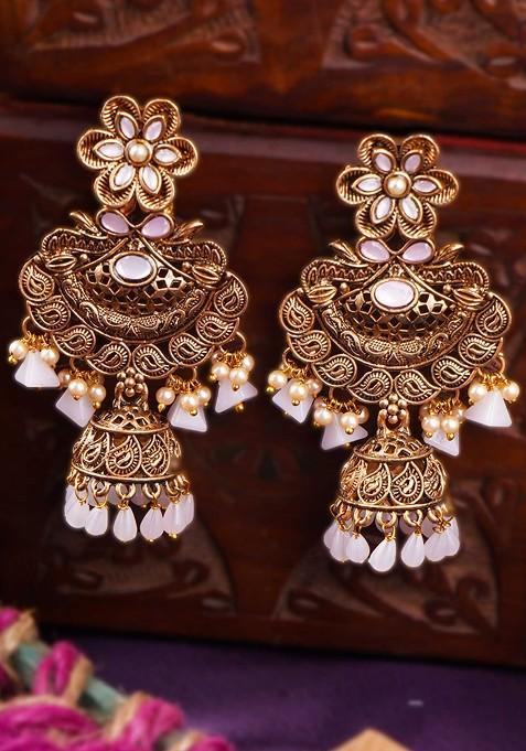 Silver Artificial Stones And Beads Gold Plated Earrings