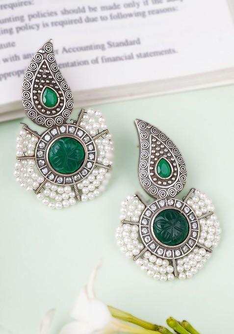 Silver  Stones Studded  Silver Plated  Earrings