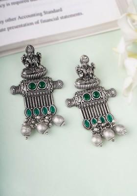 Silver  Stones Studded  Silver Plated  Earrings