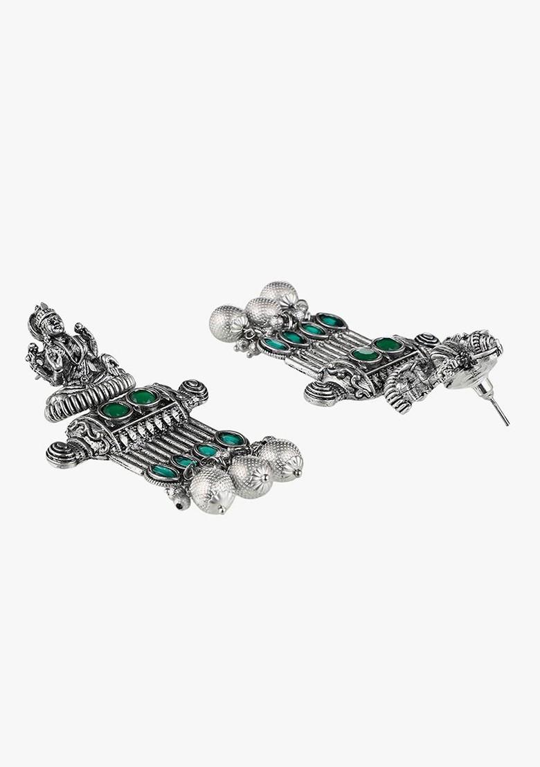 Silver  Stones Studded  Silver Plated  Earrings