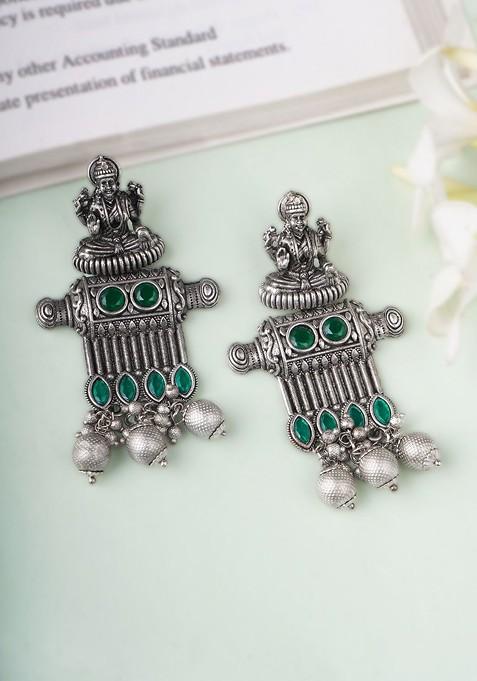 Silver  Stones Studded  Silver Plated  Earrings