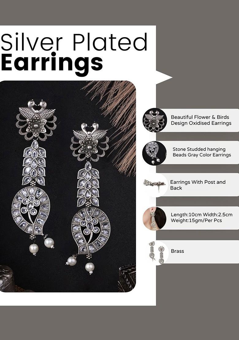 Silver Beaded Silver Plated  Earrings
