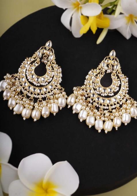 Gold Artificial Stones And Beads Gold Plated Earrings