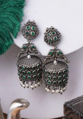 Silver  Stones Studded  Silver Plated  Earrings