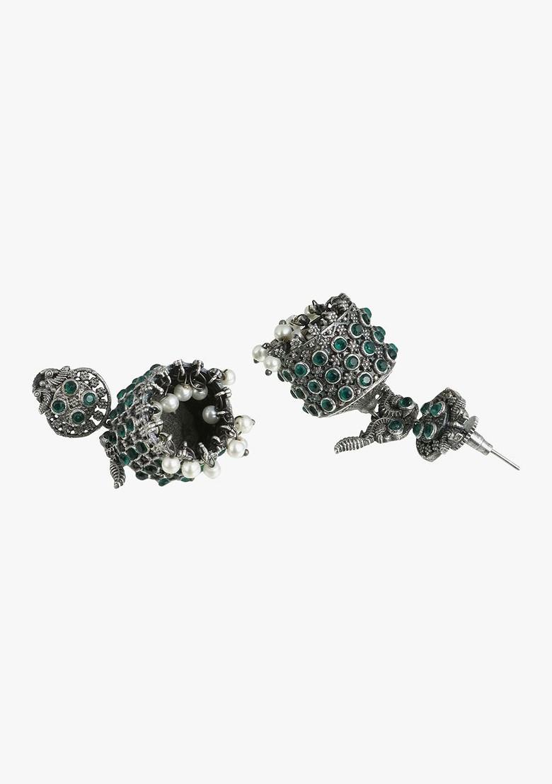 Silver  Stones Studded  Silver Plated  Earrings