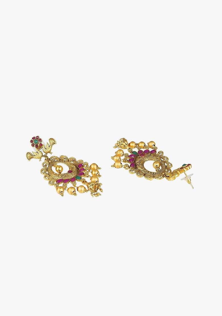 Gold Artificial Stones And Beads Gold Plated Earrings