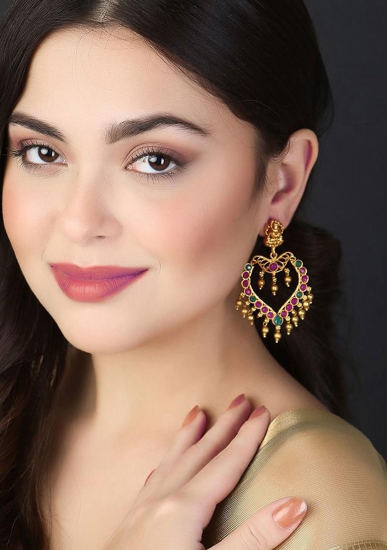 Gold  Stones Studded  Gold Plated Earrings