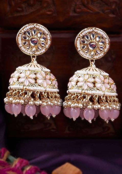Gold Studded  And Beaded  Gold Plated Earrings