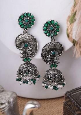 Silver  Stones Studded  Silver Plated  Earrings