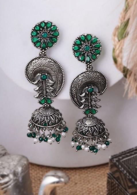 Silver  Stones Studded  Silver Plated  Earrings