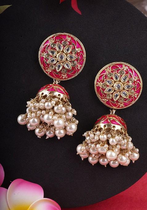 Gold  Stones Studded  Gold Plated Earrings